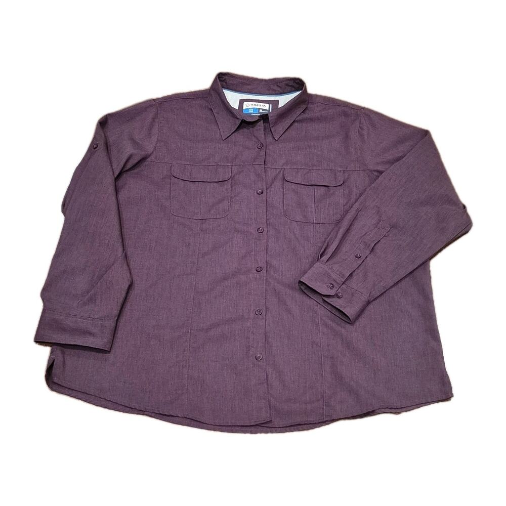 Magellan Women's Fishing Shirt Vented Outdoor 2X Wine Purple Long Sleeve Wicking